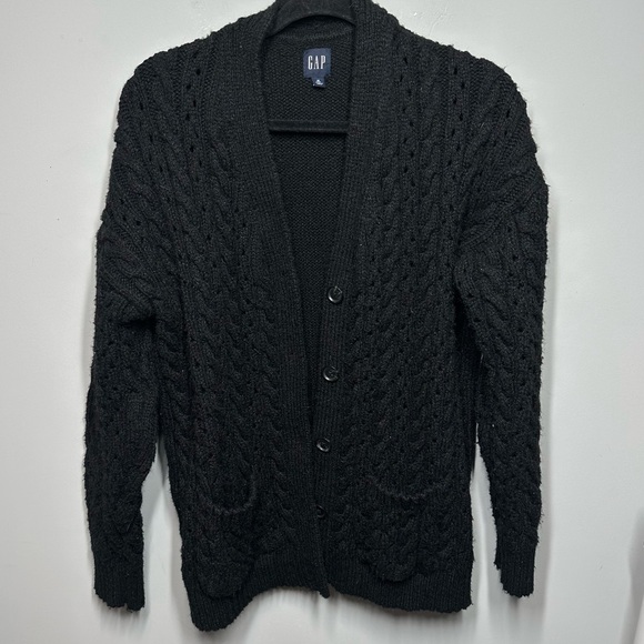 Gap Recycled Cable-Knit Pointelle Button Up Cardigan Sweater Black - Picture 2 of 5